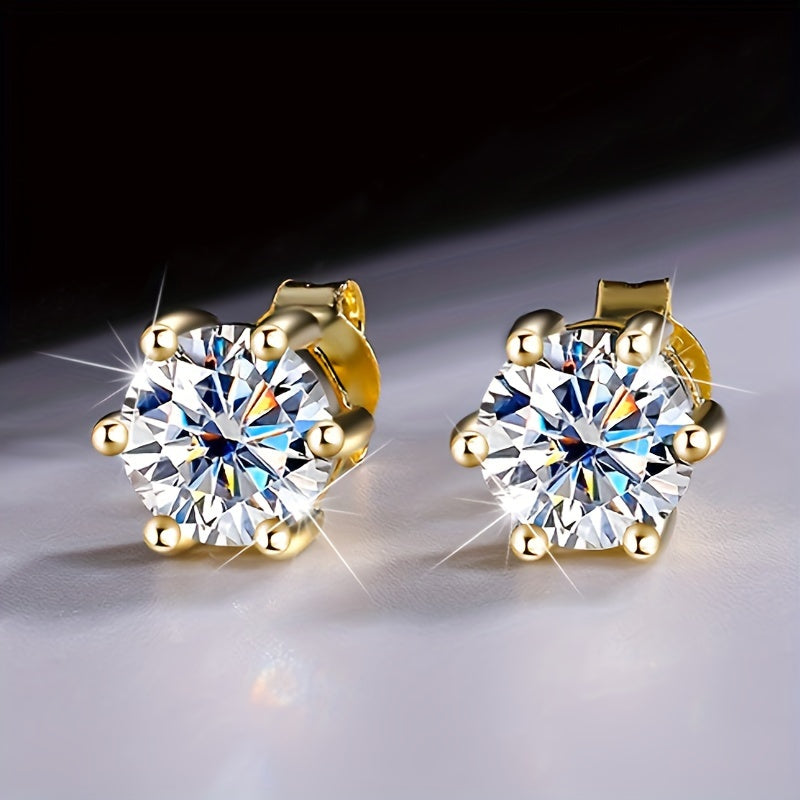 Classic 1 ,2 or 3 Carat Cubic Zirconia Stud Earrings – S925 Sterling Silver Prong Setting | Hypoallergenic Unisex Fashion Jewelry