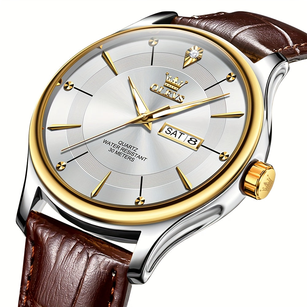 Men's Large Face Quartz Watch – Luminous Hands, Date & Day Display, Stainless Steel Strap | Blue, Gray & White Dial Options