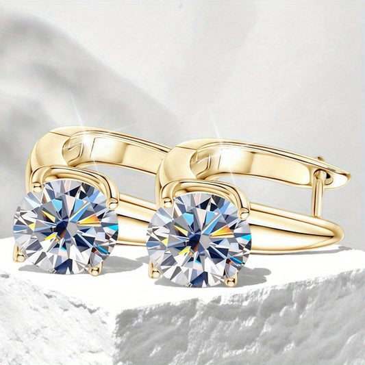 2 Carat Moissanite Stud Earrings – Genuine 925 Silver & 14K Gold Plated, Four-Prong Setting | Luxury Gift Box Included