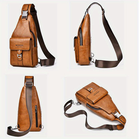 Men's Vintage Multi-Pocket Messenger Bag – Large Capacity PU Leather Crossbody with Tablet Compartment | Lightweight Brown Shoulder Bag