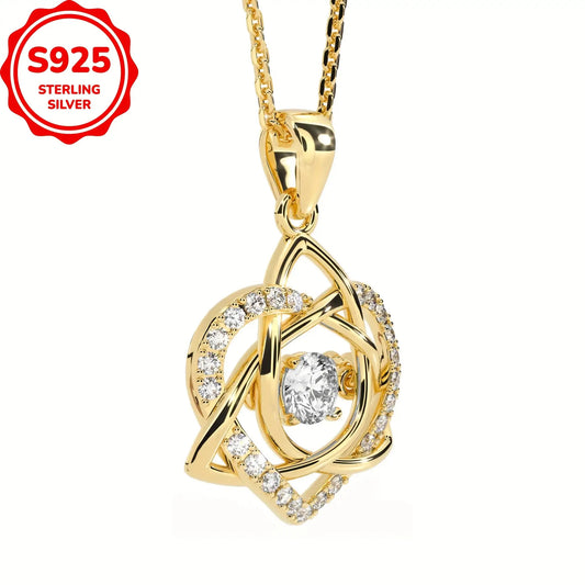 Women's Celtic Knot Heart Pendant Necklace – 925 Sterling Silver & Gold Plated Finish | Elegant Square Synthetic Stone Charm Jewelry Gift