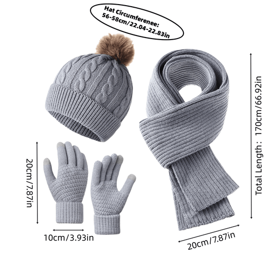 3-in-1 Winter Hat, Scarf, and Glove Set – Elegant, Cold-Proof, Breathable Outfit with Face Protection | Machine Washable Low-Cost Set