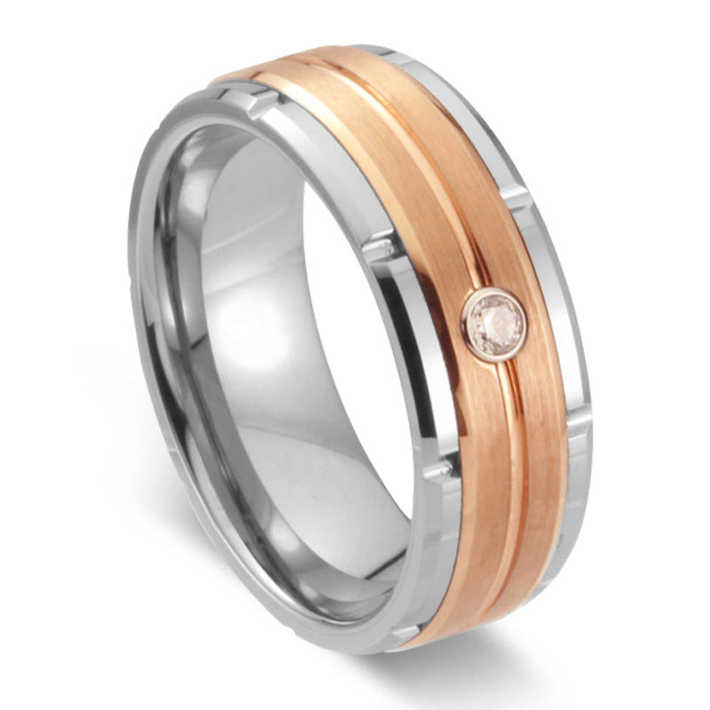 Gold Plated Tungsten Carbide Couple Ring – Scratch-Resistant Wedding Band with Solitaire Crystal Inlay | Durable Luxury Promise Jewelry
