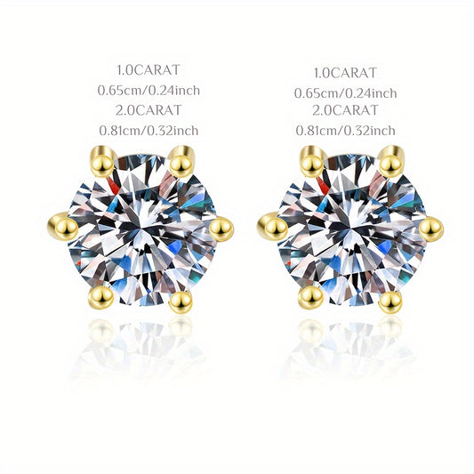 Classic 1 ,2 or 3 Carat Cubic Zirconia Stud Earrings – S925 Sterling Silver Prong Setting | Hypoallergenic Unisex Fashion Jewelry