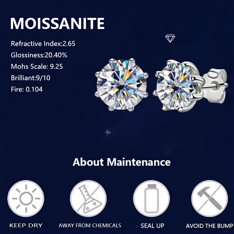 2.0 Carat Moissanite Stud Earrings | 925 Sterling Silver | Brilliant Cut Unisex Diamond Alternative