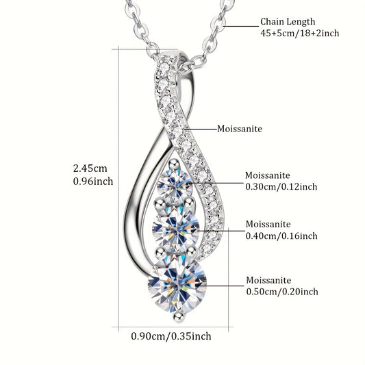 Elegant 1 & 2 Carat Moissanite Solitaire Necklace – S925 Sterling Silver Pendant | Unisex Brilliant Cut Diamond-Alternative Jewelry