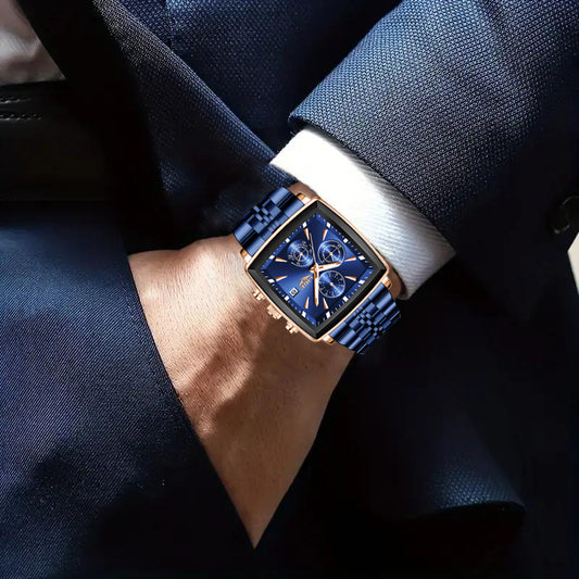 Men's 2025 Fashion Square Watch – Calendar Display, Sports & Casual Style, Stainless Steel | Available in Blue, Black & Gold