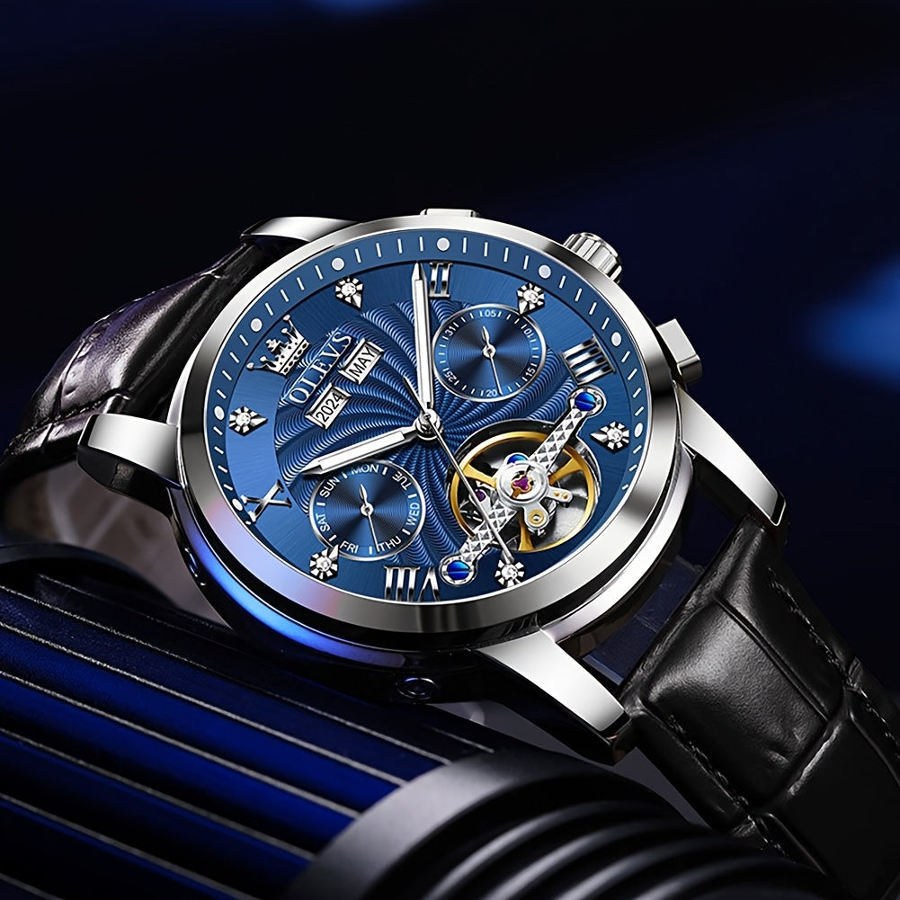 Men's Multifunction Automatic Mechanical Watch – Large Dial, Dual Calendar & Luminous Hands | Battery-Free Self-Winding Timepiece