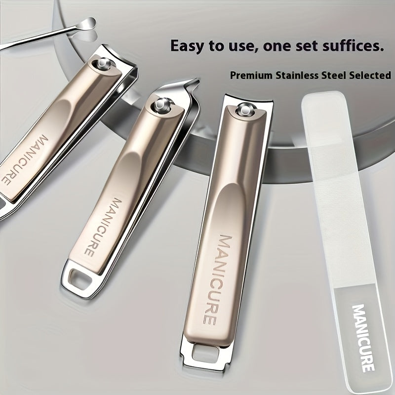 5‑Piece Heavy‑Duty Stainless Steel Nail Clipper Set – Anti‑Splash Rotating Bag, German Scissors, Nail File & Carrying Case