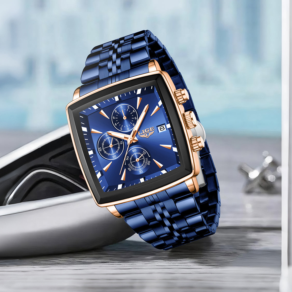 Men's 2025 Fashion Square Watch – Calendar Display, Sports & Casual Style, Stainless Steel | Available in Blue, Black & Gold