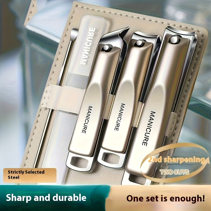 5‑Piece Heavy‑Duty Stainless Steel Nail Clipper Set – Anti‑Splash Rotating Bag, German Scissors, Nail File & Carrying Case