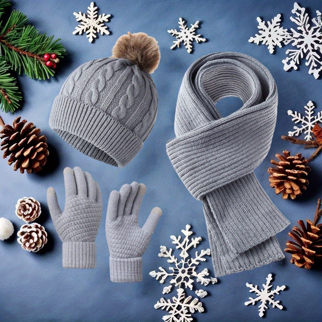 3-in-1 Winter Hat, Scarf, and Glove Set – Elegant, Cold-Proof, Breathable Outfit with Face Protection | Machine Washable Low-Cost Set