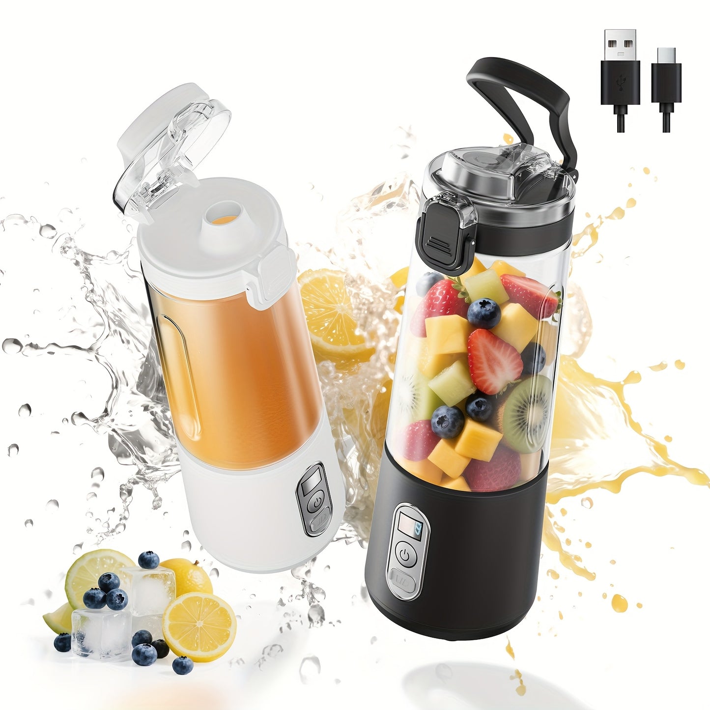 Portable Smart Smoothie Blender – 6-Blade Stainless Steel, Digital Timer & Battery Display | USB-C Fast Charge Personal Juicer