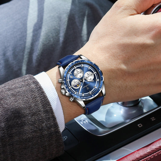 Men's Glow-in-the-Dark Quartz Watch – Luminous Hands &amp; Markers, Chronograph, Date, 3ATM Water Resistant, Leather Strap