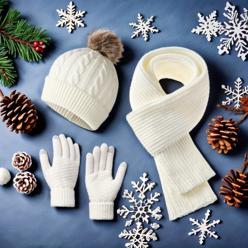 3-in-1 Winter Hat, Scarf, and Glove Set – Elegant, Cold-Proof, Breathable Outfit with Face Protection | Machine Washable Low-Cost Set