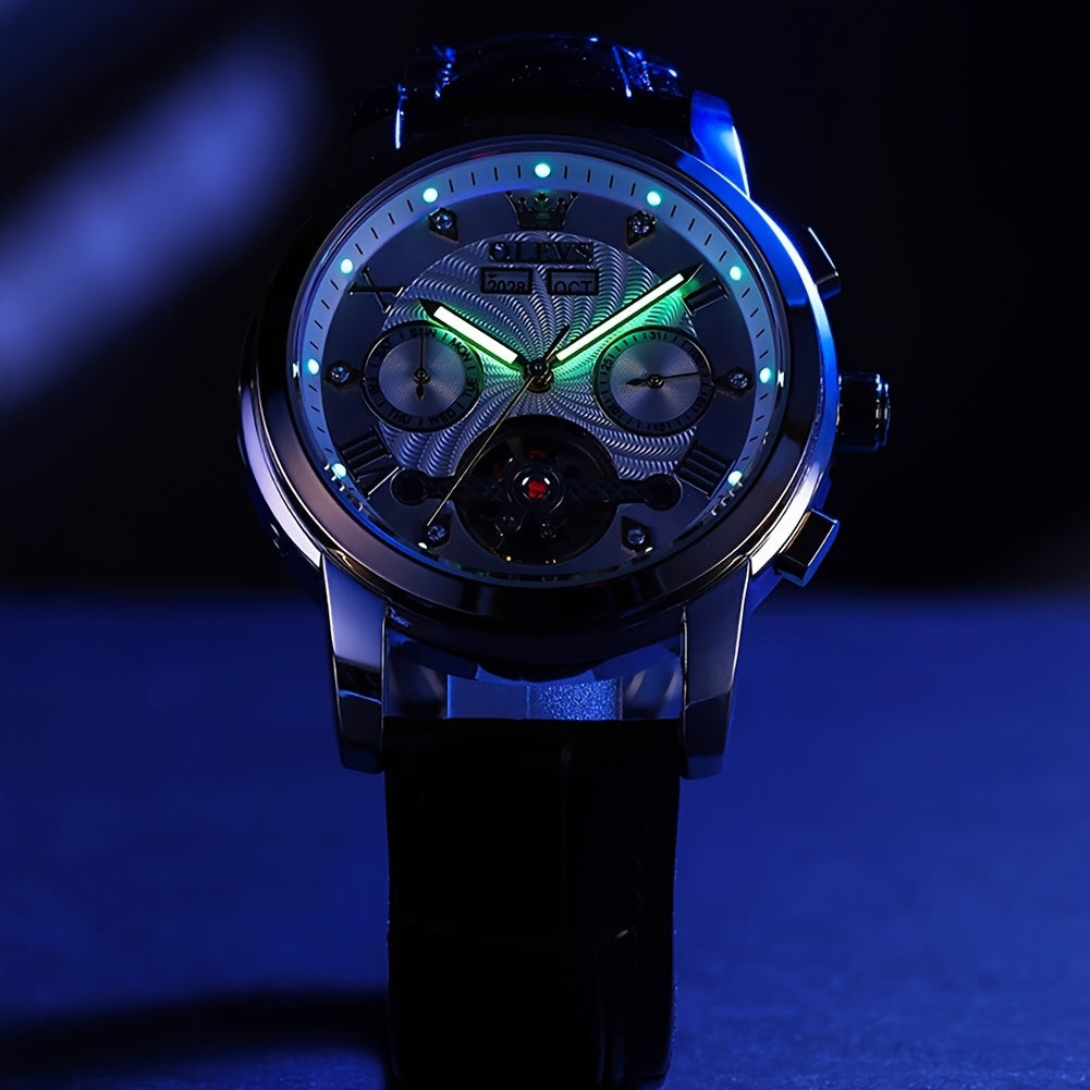 Men's Multifunction Automatic Mechanical Watch – Large Dial, Dual Calendar & Luminous Hands | Battery-Free Self-Winding Timepiece
