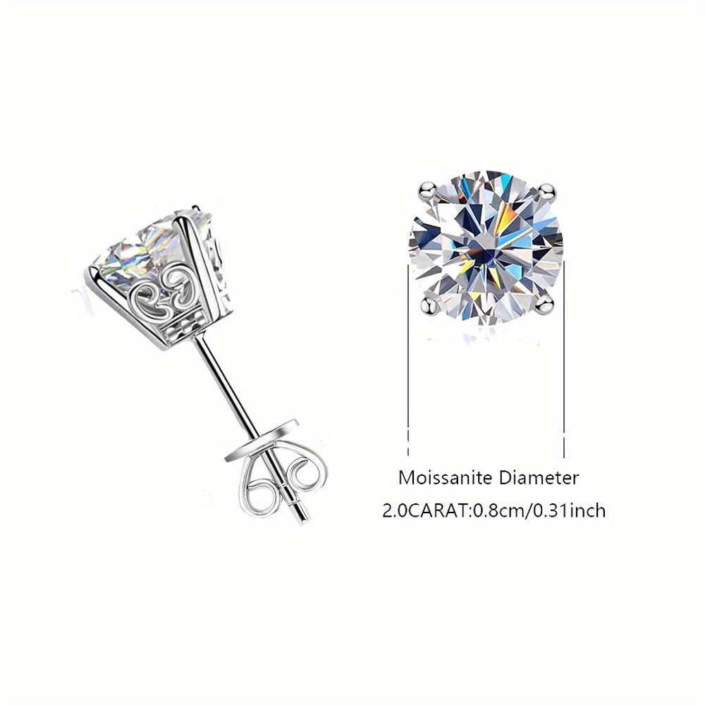 2 Carat Moissanite Stud Earrings – 925 Pure Silver, Hypoallergenic, Brilliant Cut – Luxury Jewelry for Daily Wear & Special Occasions