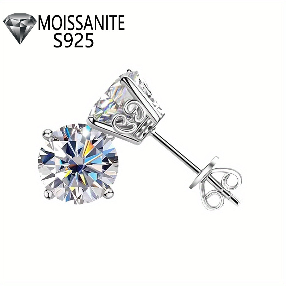 2 Carat Moissanite Stud Earrings – 925 Pure Silver, Hypoallergenic, Brilliant Cut – Luxury Jewelry for Daily Wear & Special Occasions