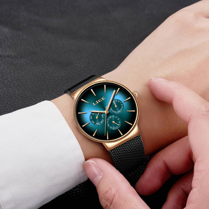 Men’s Ultra-Thin Luxury Mesh Steel Watch – Multifunction Quartz, 24‑Hour Subdial, Day/Date Calendar | Elegant Business & Casual Gift