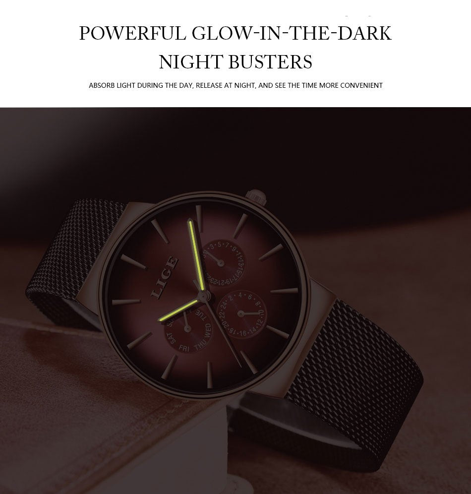 Men’s Ultra-Thin Luxury Mesh Steel Watch – Multifunction Quartz, 24‑Hour Subdial, Day/Date Calendar | Elegant Business & Casual Gift