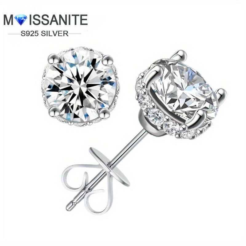 2 Carat Moissanite Diamond Stud Earrings – 925 Sterling Silver, Two Designs Available | Bohemian, Elegant & Neutral Jewelry Gift