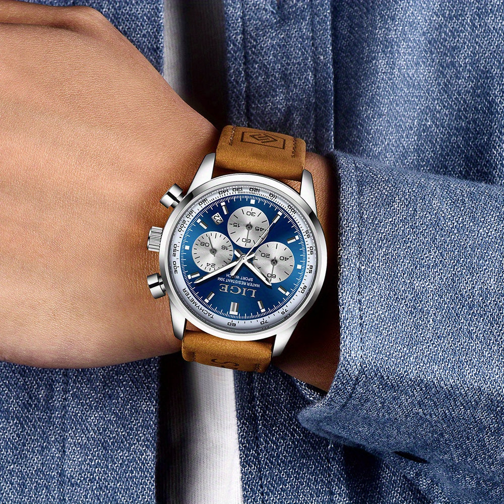 Unisex Business Casual Quartz Watch – Luminous Display, Calendar, Chronograph Subdials, Classic Leather Strap | Stylish Gift for Men & Women