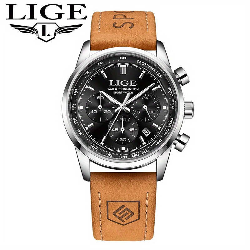 Unisex Business Casual Quartz Watch – Luminous Display, Calendar, Chronograph Subdials, Classic Leather Strap | Stylish Gift for Men & Women