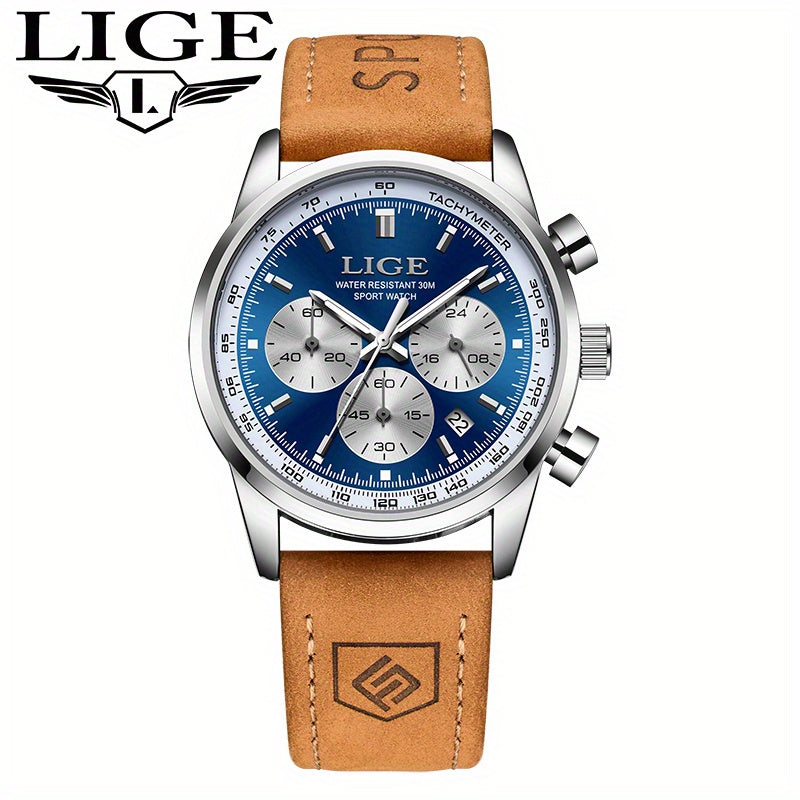 Unisex Business Casual Quartz Watch – Luminous Display, Calendar, Chronograph Subdials, Classic Leather Strap | Stylish Gift for Men & Women