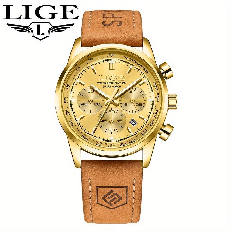 Unisex Business Casual Quartz Watch – Luminous Display, Calendar, Chronograph Subdials, Classic Leather Strap | Stylish Gift for Men & Women