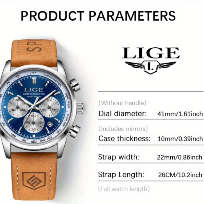 Unisex Business Casual Quartz Watch – Luminous Display, Calendar, Chronograph Subdials, Classic Leather Strap | Stylish Gift for Men & Women