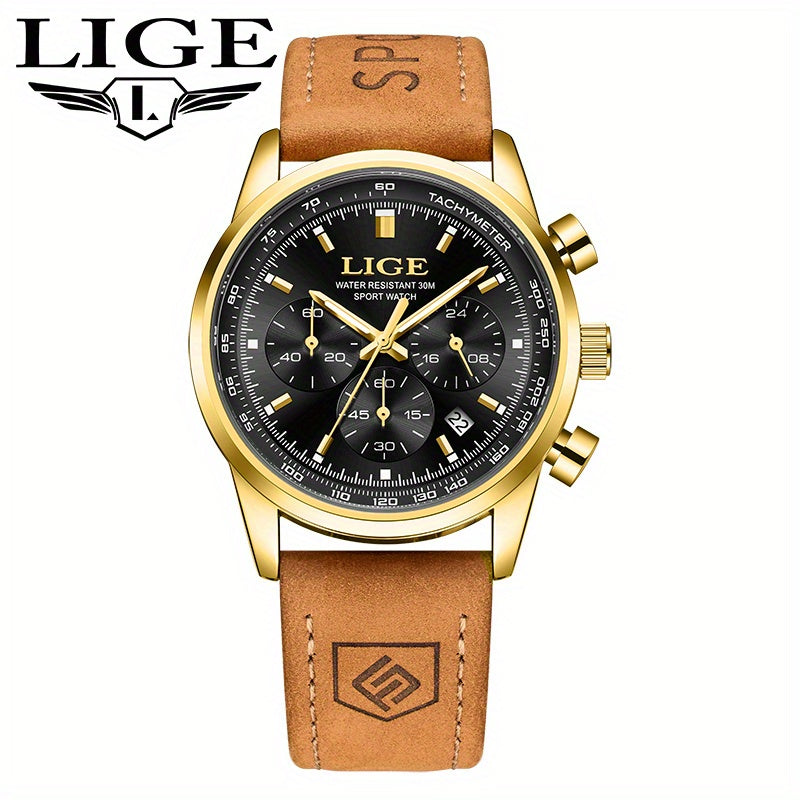 Unisex Business Casual Quartz Watch – Luminous Display, Calendar, Chronograph Subdials, Classic Leather Strap | Stylish Gift for Men & Women