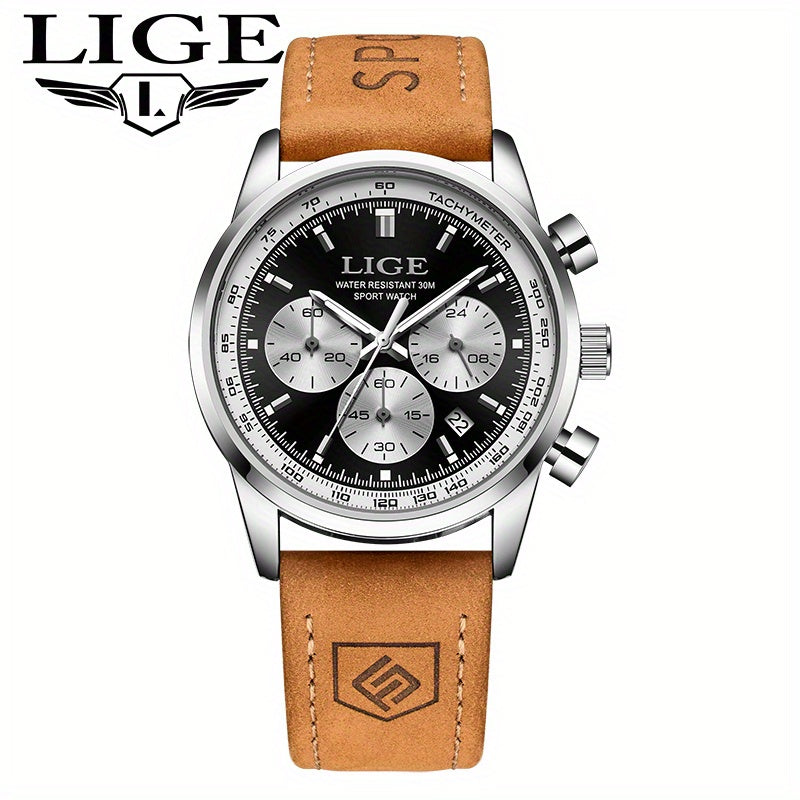 Unisex Business Casual Quartz Watch – Luminous Display, Calendar, Chronograph Subdials, Classic Leather Strap | Stylish Gift for Men & Women