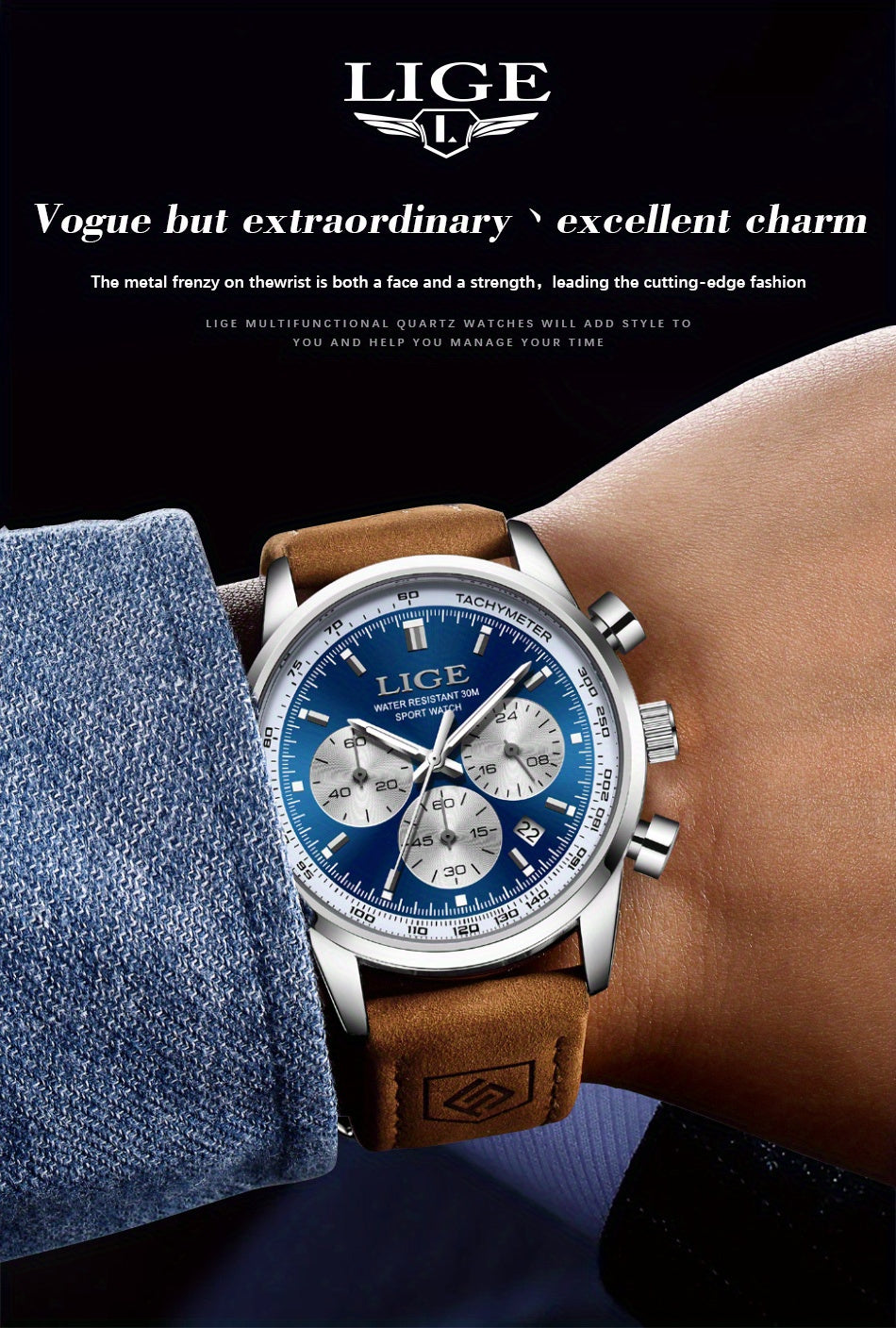 Unisex Business Casual Quartz Watch – Luminous Display, Calendar, Chronograph Subdials, Classic Leather Strap | Stylish Gift for Men & Women