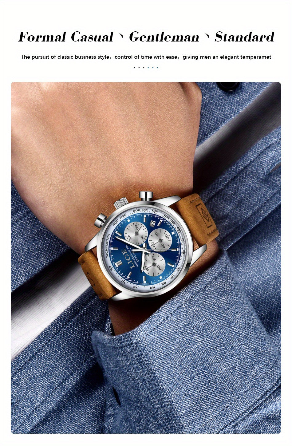 Unisex Business Casual Quartz Watch – Luminous Display, Calendar, Chronograph Subdials, Classic Leather Strap | Stylish Gift for Men & Women