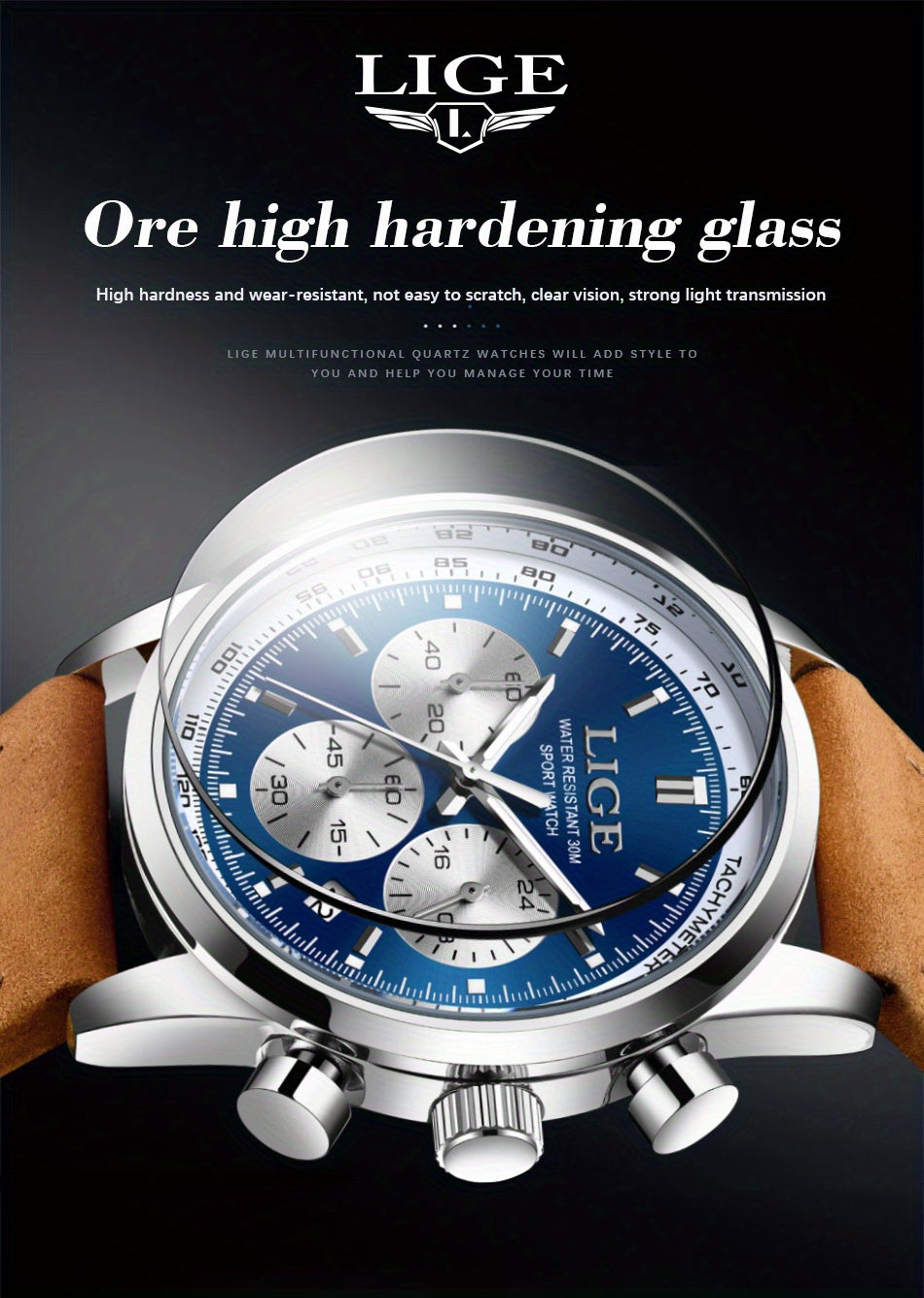 Unisex Business Casual Quartz Watch – Luminous Display, Calendar, Chronograph Subdials, Classic Leather Strap | Stylish Gift for Men & Women