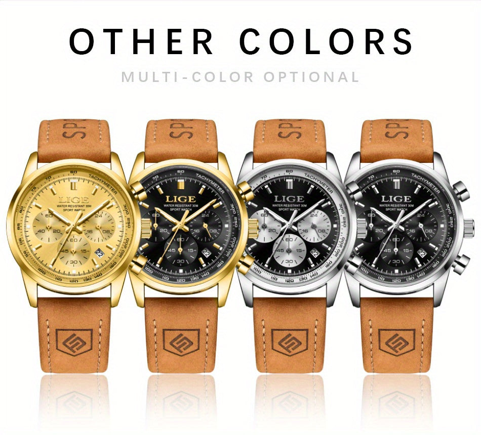 Unisex Business Casual Quartz Watch – Luminous Display, Calendar, Chronograph Subdials, Classic Leather Strap | Stylish Gift for Men & Women