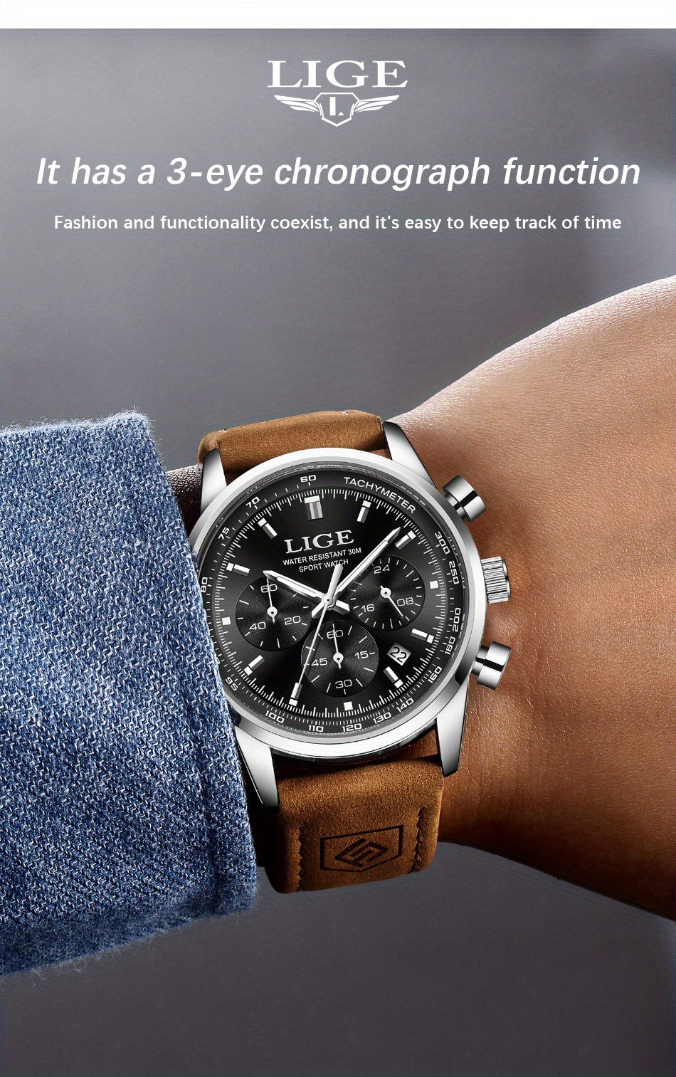 Unisex Business Casual Quartz Watch – Luminous Display, Calendar, Chronograph Subdials, Classic Leather Strap | Stylish Gift for Men & Women