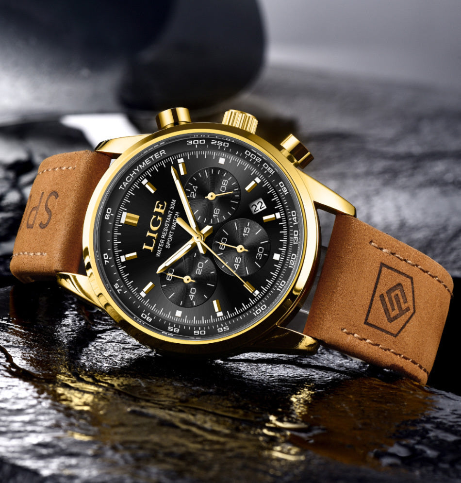 Unisex Business Casual Quartz Watch – Luminous Display, Calendar, Chronograph Subdials, Classic Leather Strap | Stylish Gift for Men & Women