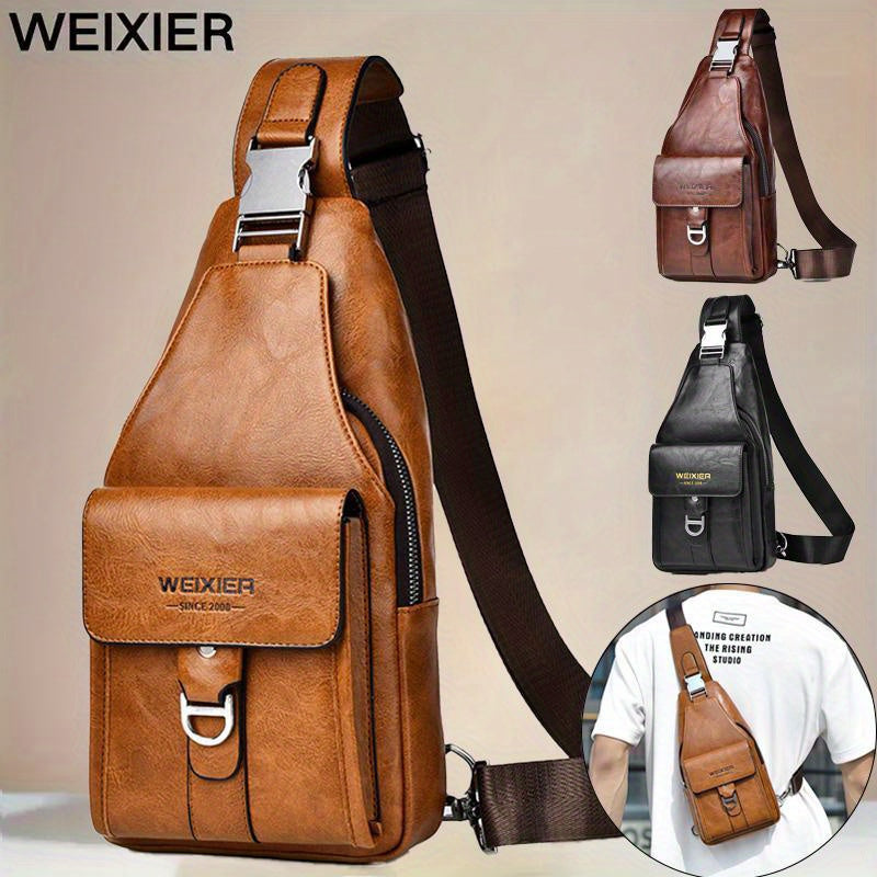 Men's Vintage Multi-Pocket Messenger Bag – Large Capacity PU Leather Crossbody with Tablet Compartment | Lightweight Brown Shoulder Bag
