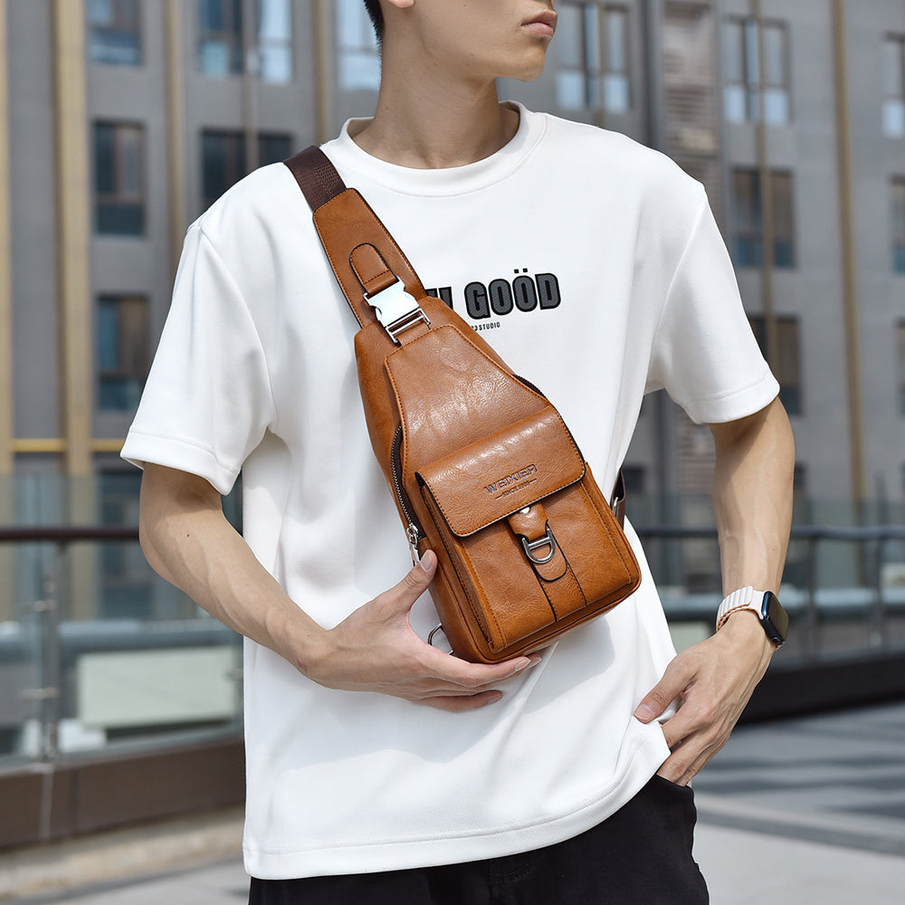 Men's Vintage Multi-Pocket Messenger Bag – Large Capacity PU Leather Crossbody with Tablet Compartment | Lightweight Brown Shoulder Bag