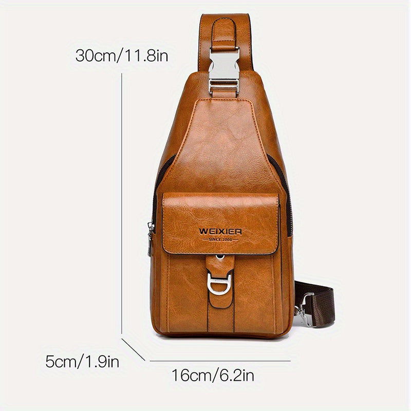 Men's Vintage Multi-Pocket Messenger Bag – Large Capacity PU Leather Crossbody with Tablet Compartment | Lightweight Brown Shoulder Bag