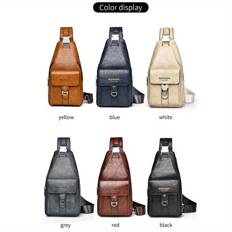 Men's Vintage Multi-Pocket Messenger Bag – Large Capacity PU Leather Crossbody with Tablet Compartment | Lightweight Brown Shoulder Bag