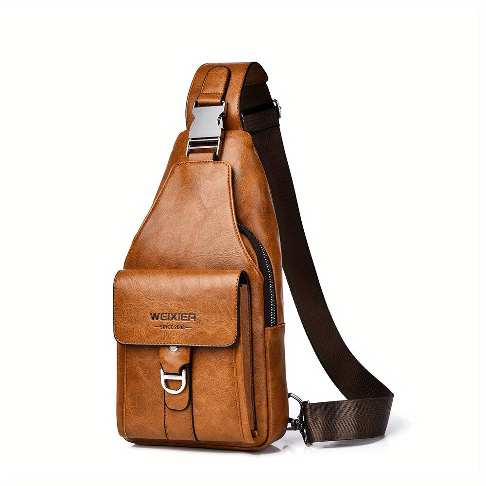 Men's Vintage Multi-Pocket Messenger Bag – Large Capacity PU Leather Crossbody with Tablet Compartment | Lightweight Brown Shoulder Bag