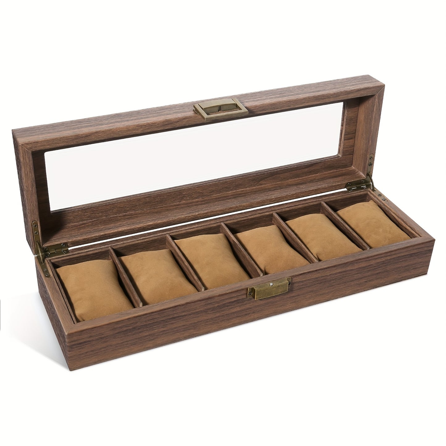 Watch Box 12 Slots, Watch Case Organizer With Real Glass Lid, Wood Grain PU Leather Watch Display Storage Box With Removable Imitation Suede Watch Pillows, Metal Clasp, Decorative Jewelry Boxes