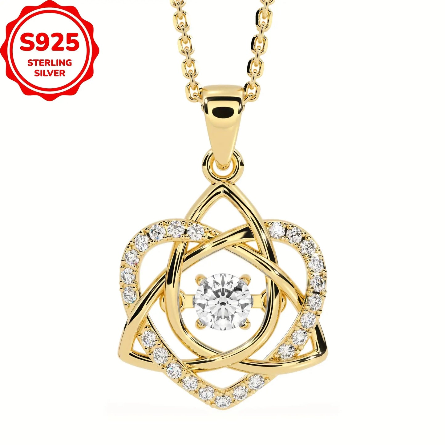 Women's Celtic Knot Heart Pendant Necklace – 925 Sterling Silver & Gold Plated Finish | Elegant Square Synthetic Stone Charm Jewelry Gift