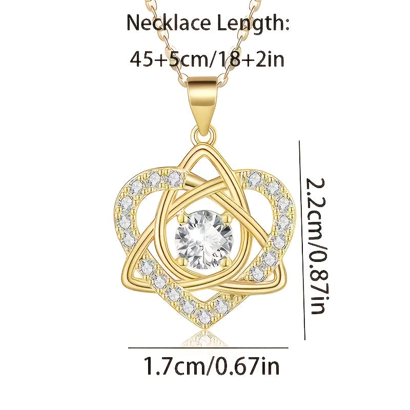 Women's Celtic Knot Heart Pendant Necklace – 925 Sterling Silver & Gold Plated Finish | Elegant Square Synthetic Stone Charm Jewelry Gift