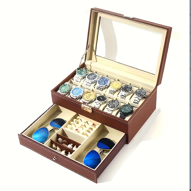 Portable 12-Slot Dual-Layer Watch & Jewelry Display Box – Premium PU Leather Storage Case | Elegant Gift for Christmas, Halloween & Special Occasions