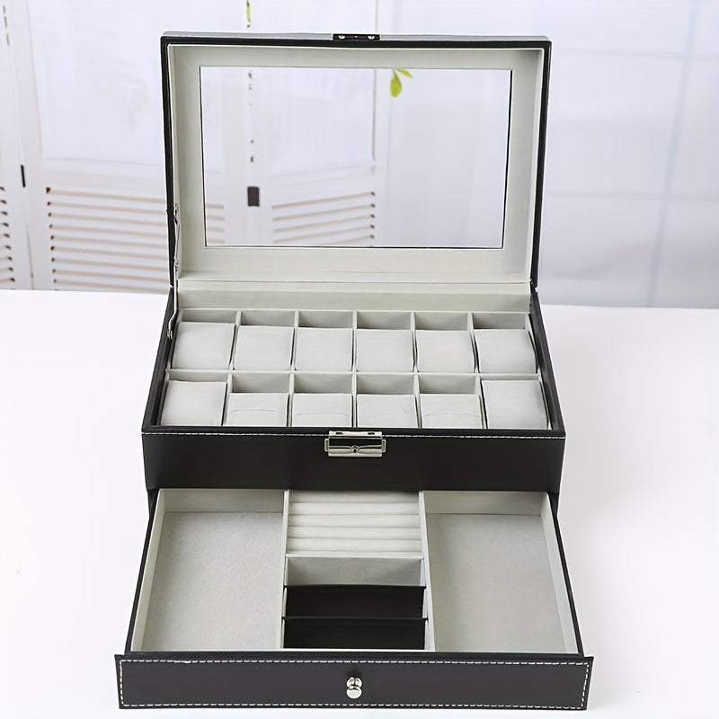 Portable 12-Slot Dual-Layer Watch & Jewelry Display Box – Premium PU Leather Storage Case | Elegant Gift for Christmas, Halloween & Special Occasions