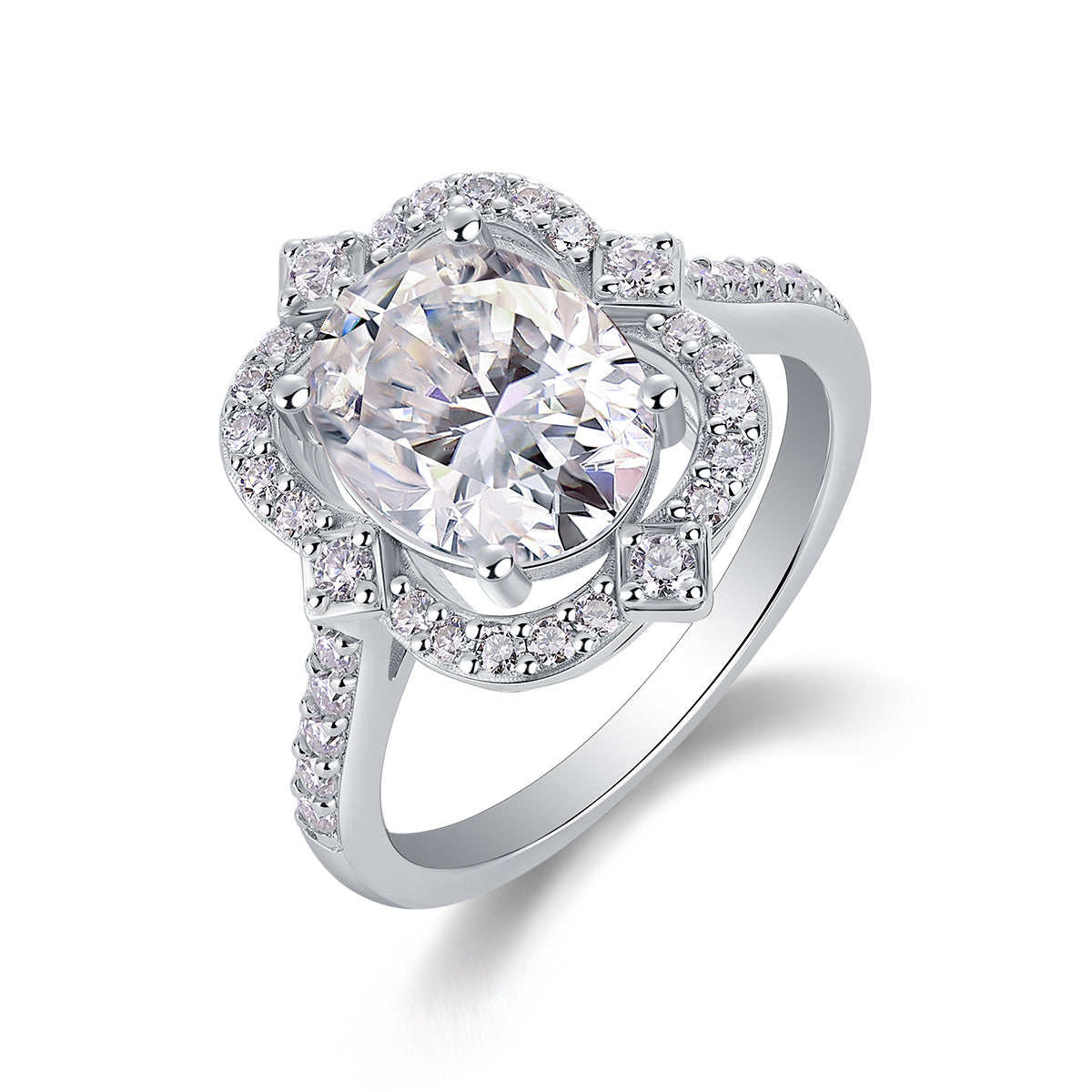 "Camellia" Floral Moissanite Ring – S925 Sterling Silver with Platinium Plating | Romantic Nature-Inspired Diamond Alternative
