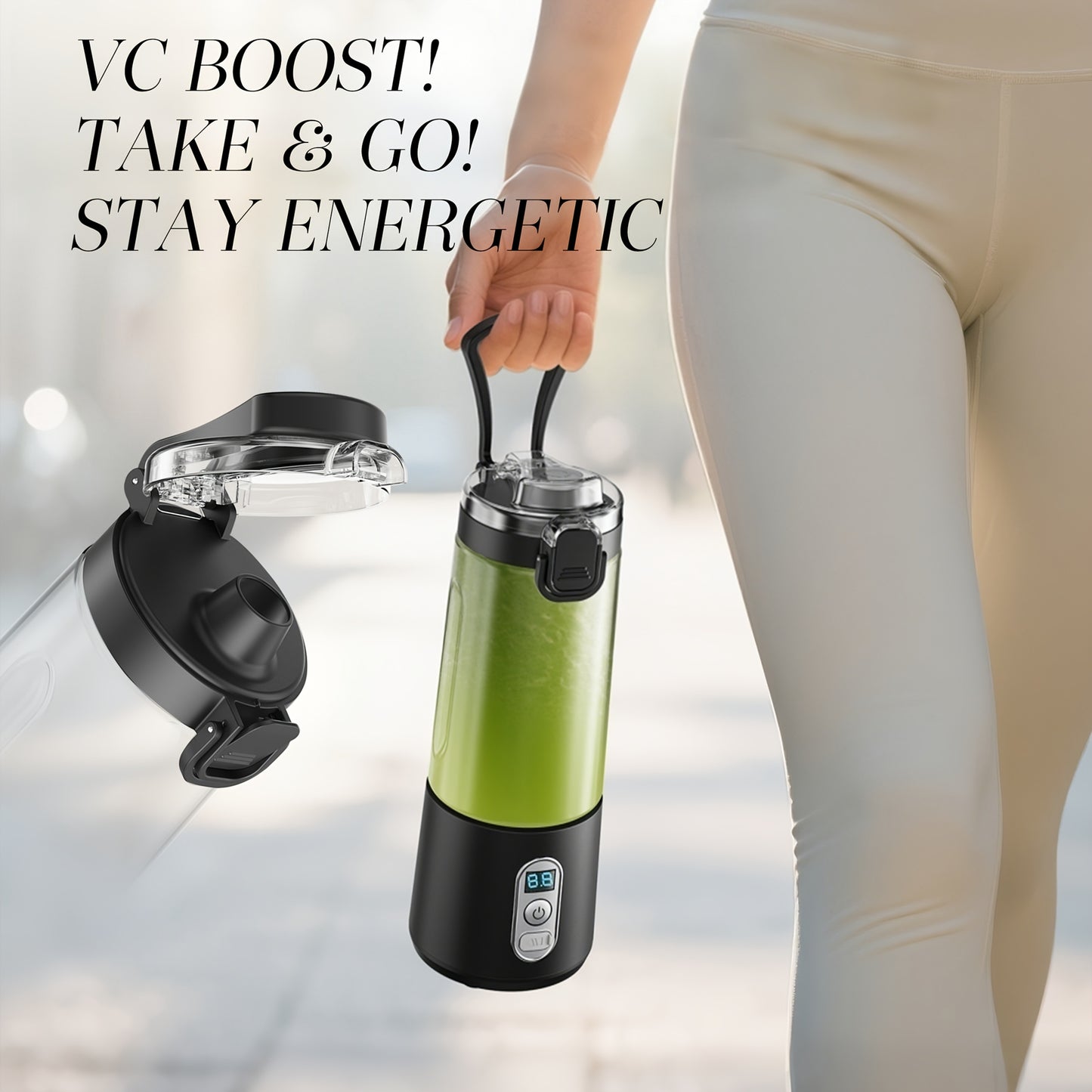 Portable Smart Smoothie Blender – 6-Blade Stainless Steel, Digital Timer & Battery Display | USB-C Fast Charge Personal Juicer